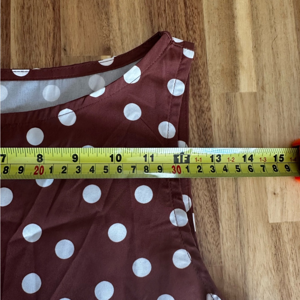 Brown White Polka Dot Sleeveless Ruffle Tier Flowy Lightweight Dress sz S‎ - Picture 11 of 11